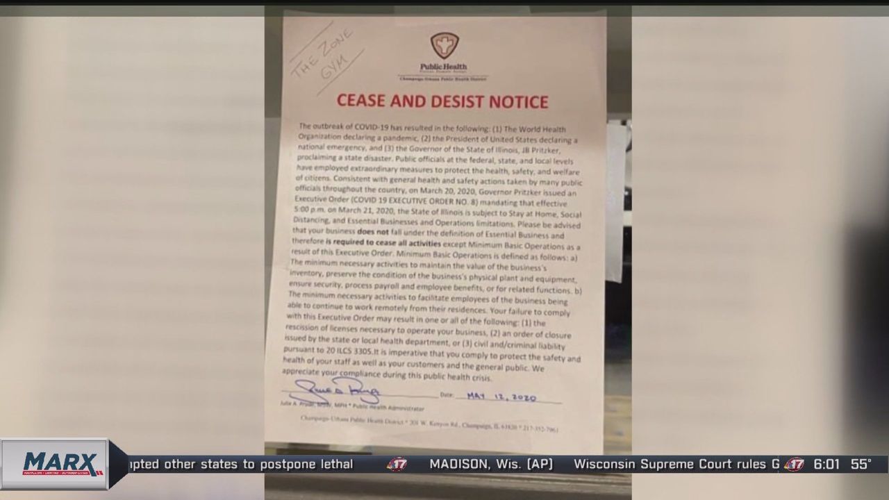 Gym opens despite cease and desist letter, governor's orders